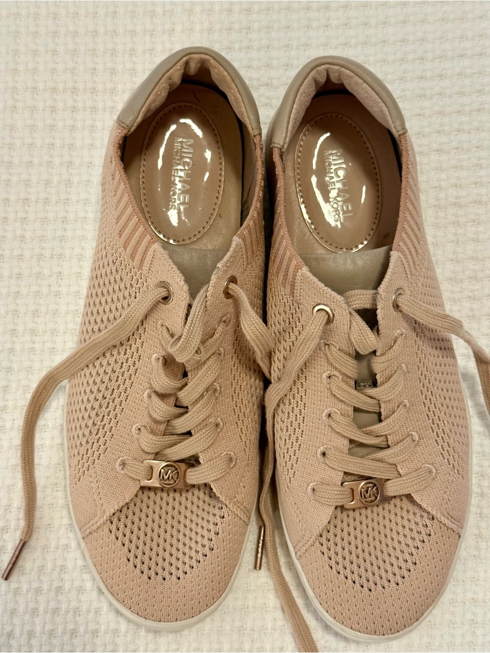 Michael Kors Blush Pink Knit Mesh Lace-Up Sneakers Rose Gold Size 8.5